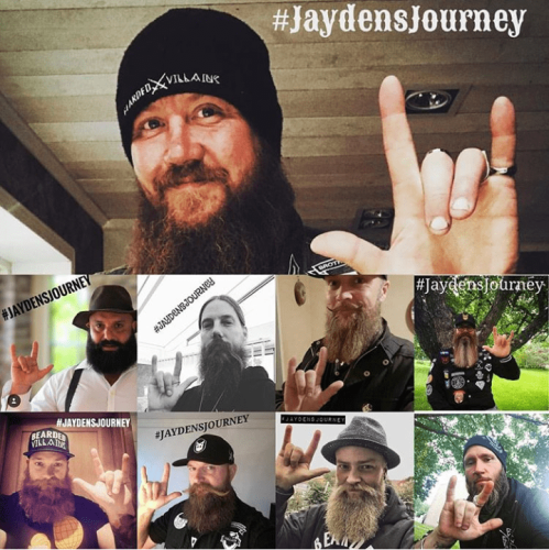 #JaydensJourney.IG-kampanj för en allvarligt sjuk pojke i USA.Under ett enat upprop la ett hundratal Villains över hela världen ut en hälsning på Instagram till Jayden och hans familj, med uppmaningen att kämpa på och aldrig tappa hoppet.Tecknet som visas på bilderna betyder ”I love you” och är direkt riktad till Jayden, som på grund av alla sina åkommor måste använda teckenspråk för att kommunicera.